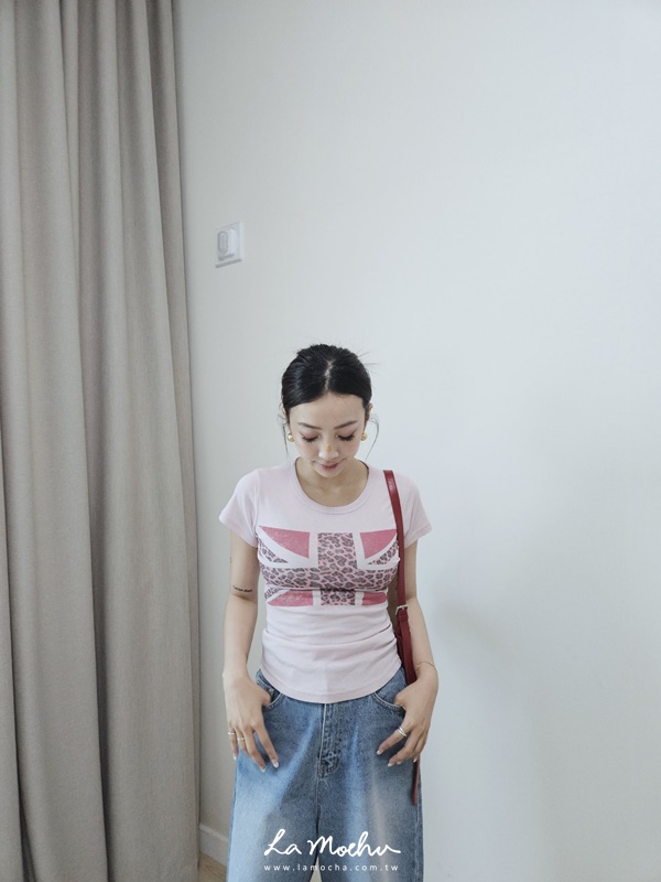 豹紋國旗透紗圓領上衣
